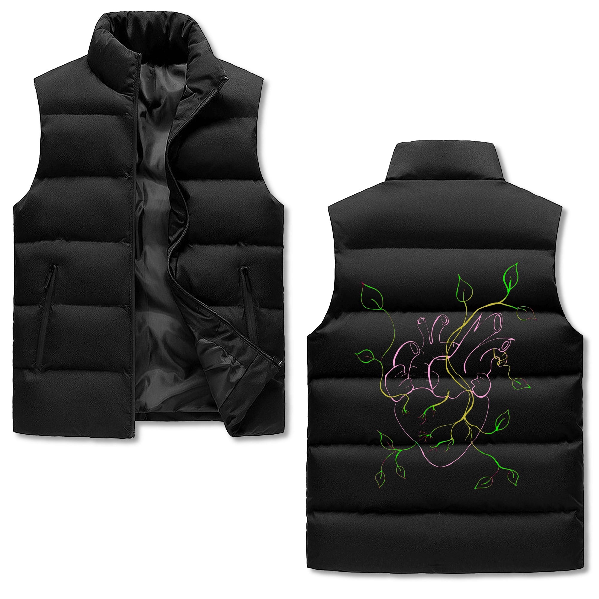 RoxzanoArt - Blossom of the Heart (Mens Warm Stand Collar Zip Up Puffer Vest)